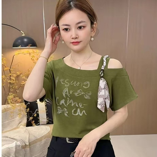 夏季短袖T恤女时尚露肩蝙蝠袖