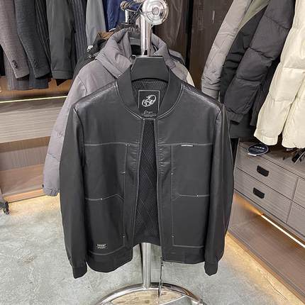 品牌代工、余单！柔软防风机车茄克棒球领男士高端皮夹克外套短款