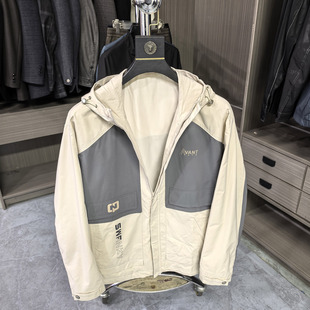 H家撤柜余单！撞色拼接连帽夹克男春秋休闲工装风户外冲锋衣外套