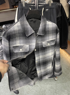 H标、余单！60%绵羊毛 格纹翻领 夹克男秋季长袖标准版型剪标外套