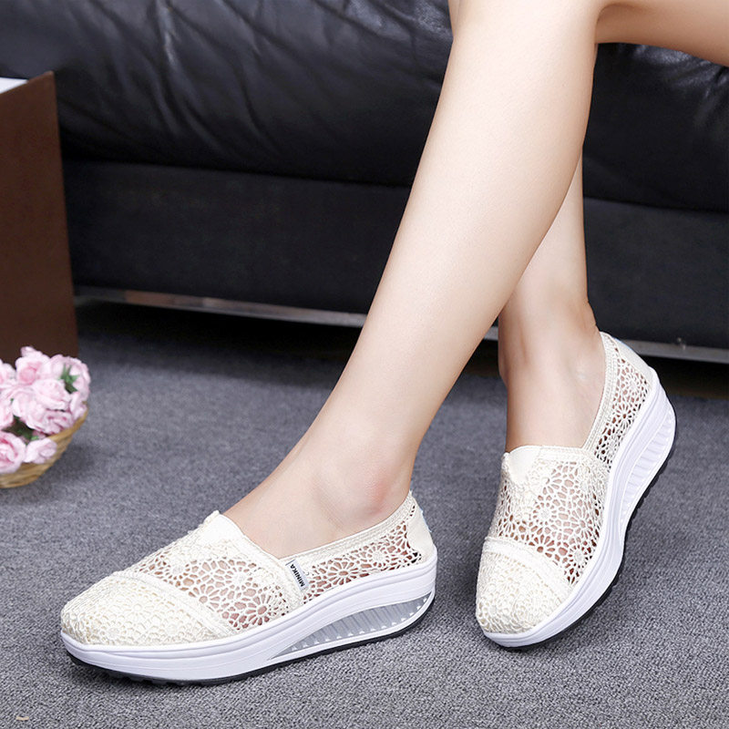 蕾丝摇摇鞋女夏季新款网面透气白色懒人鞋休闲一脚蹬增高厚底单鞋|ruв категории Женская обувь, холст обувь - от Buy2taobao.com для оказания профессиональной услуги покупки агента Taobao