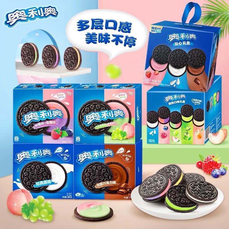 奥利奥夹心饼干388g盒原味巧克力草莓味饼干办公室小吃多口味零食