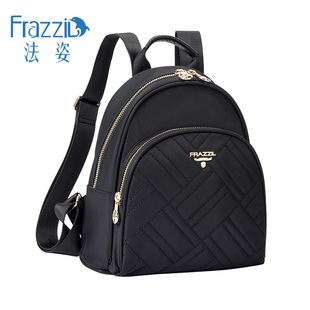 书包潮 黑色车格轻便帆布休闲背包时尚 法姿小双肩包女新品 Frazzil