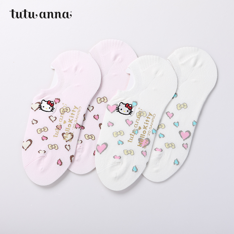 tutuanna船袜女HelloKitty刺绣船袜字母动物刺绣袜子