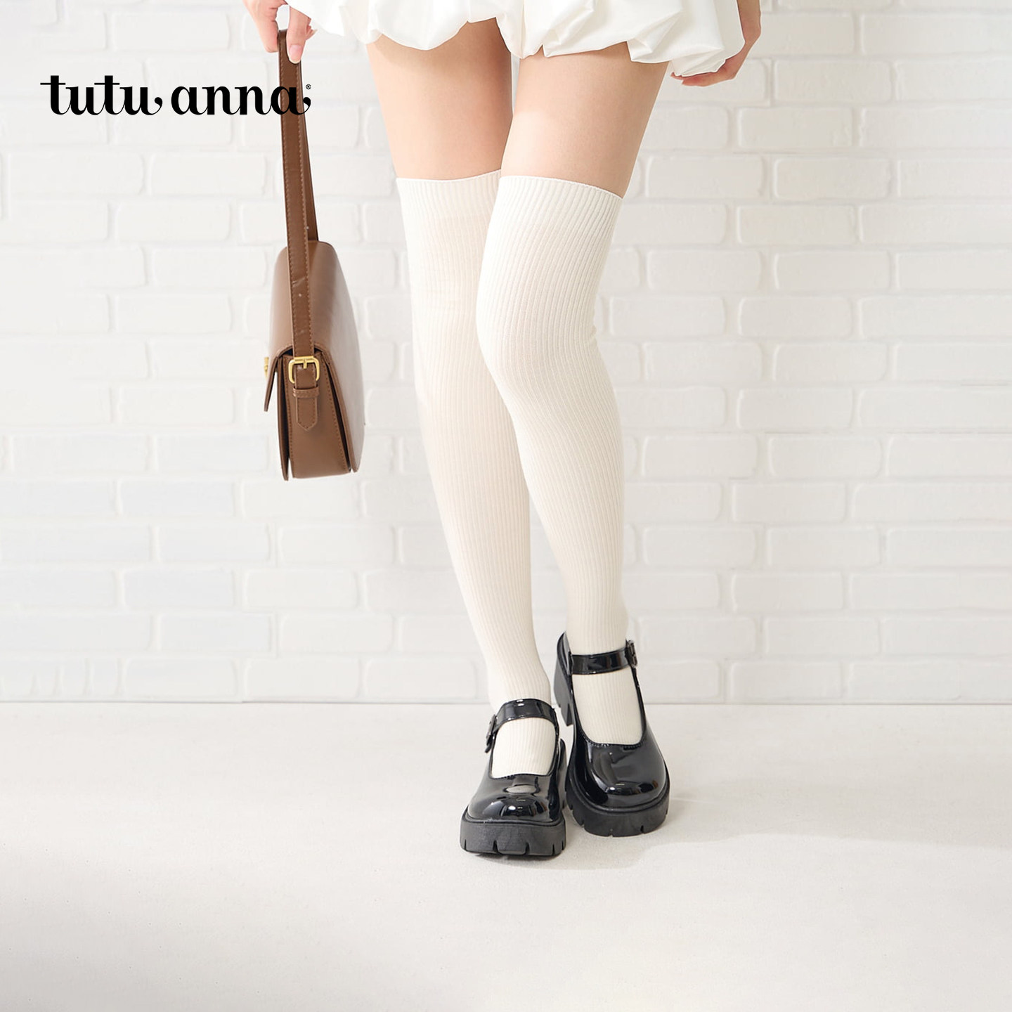 tutuanna26秋冬新款可爱女生罗纹过膝袜弹力不掉筒长袜