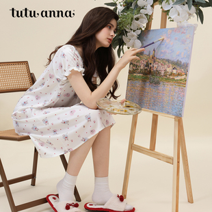 家居服套装 tutuanna睡衣女款 短裤 色丁卡罗希尔小猫满印短袖 女 夏