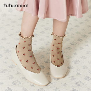 浪漫少女系列 tutuanna袜子 春秋薄款 舒适 女 纯色木耳边短袜女