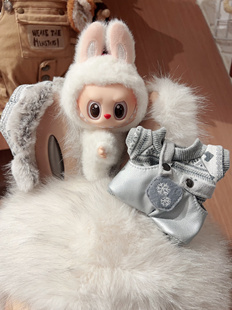 可口可乐白色拉布布17cm冬日毛毛帽子一代二代三代通用labubu冬装