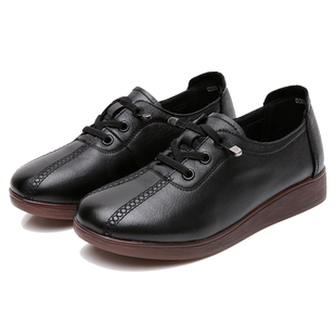 真皮妈妈单鞋中老年女鞋秋冬款老人皮鞋加绒牛筋软底舒适防滑平底