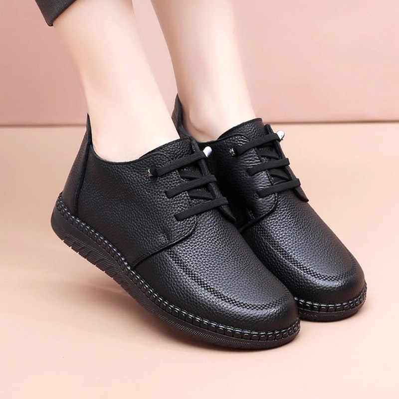 妈妈棉鞋真皮低跟中年女鞋平底2025冬款老人休闲皮鞋加绒软底防滑,女鞋,深口单鞋,淘宝优惠券,粉丝福利购,淘宝优惠卷