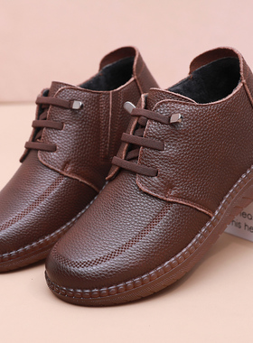 真皮妈妈棉鞋平底加绒中老年女鞋冬季款老人鞋软底舒适防滑牛筋底