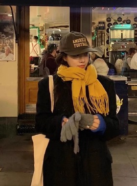 酥皮商店~韩系氛围感ins姜黄色围巾女仿羊绒秋冬百搭保暖披肩围脖