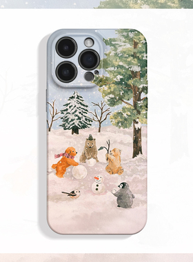 第一场雪~治愈雪地动物ins适用iPhone16promax手机壳苹果13华为pura70小米15opporeno14荣耀400iqoo13红米k80