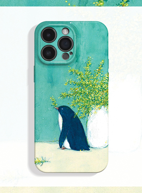 折枝~蓝绿色小清新企鹅菲林适用iPhone15/16promax手机壳华为pura70软IQOOneo红米k70pro硬OPPOreno9/vivos18