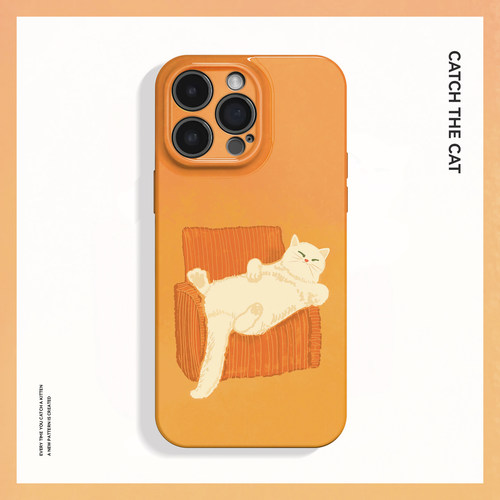 橙色沙发小猫~简约治愈油画ins适用iPhone16promax手机壳华为mate60小米15opporeno14苹果13vivox200一加ace5