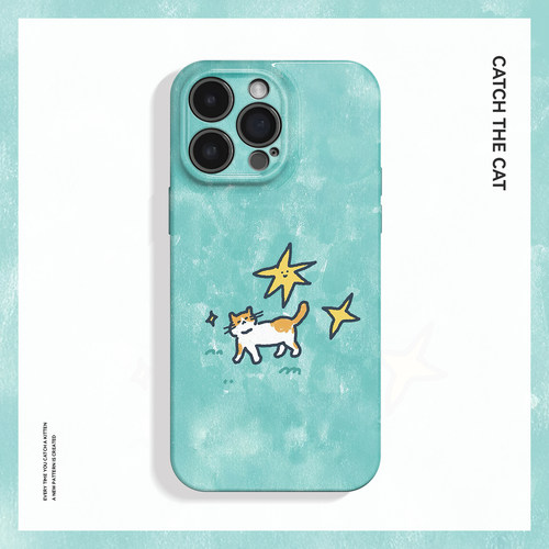 自由自在~清新治愈星星小猫ins适用iPhone16/15pro手机壳华为mate70小米14vivoS19小众iqooneo10苹果14荣耀90