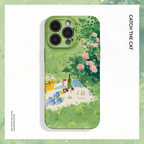 花旁野餐~清新春天ins适用苹果17promax手机壳iphone16华为pura70小米14艺术vivoS30软壳iqoo15荣耀400一加13