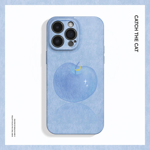 蓝色苹果~小众艺术插画ins适用iPhone16/15pro手机壳新华为mate70小米14简约vivoS19软iqooneo10苹果14荣耀90