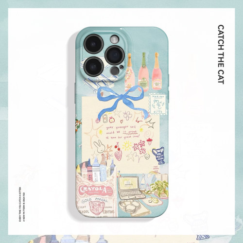 明信片~清新可爱涂鸦ins适用iPhone16/15pro手机壳新华为mate70小米14畅享70vivoS19软iqooneo9苹果13荣耀200