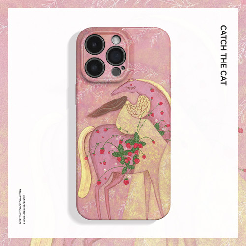 草莓与梦~粉色复古艺术适用iPhone16/15pro手机壳新华为mate70小米14畅享70vivoS19软iqooneo10苹果14荣耀90