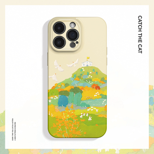 清新油画艺术ins适用苹果17promax手机壳iphone16华为pura70小米15opporeno14荣耀400小众iqoo13红米k80 青山