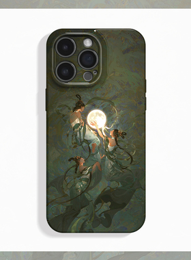 捧月~新中式国风插画ins适用苹果17promax手机壳新iphone16华为mate70小米15飞天vivoS19复古iqooneo10荣耀90