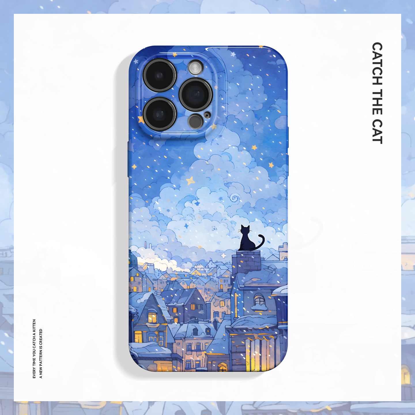 屋顶黑猫~卡通插画ins适用苹果17promax手机壳iphone16华为nova14小米15菲林opporeno13唯美vivox200一加ace5