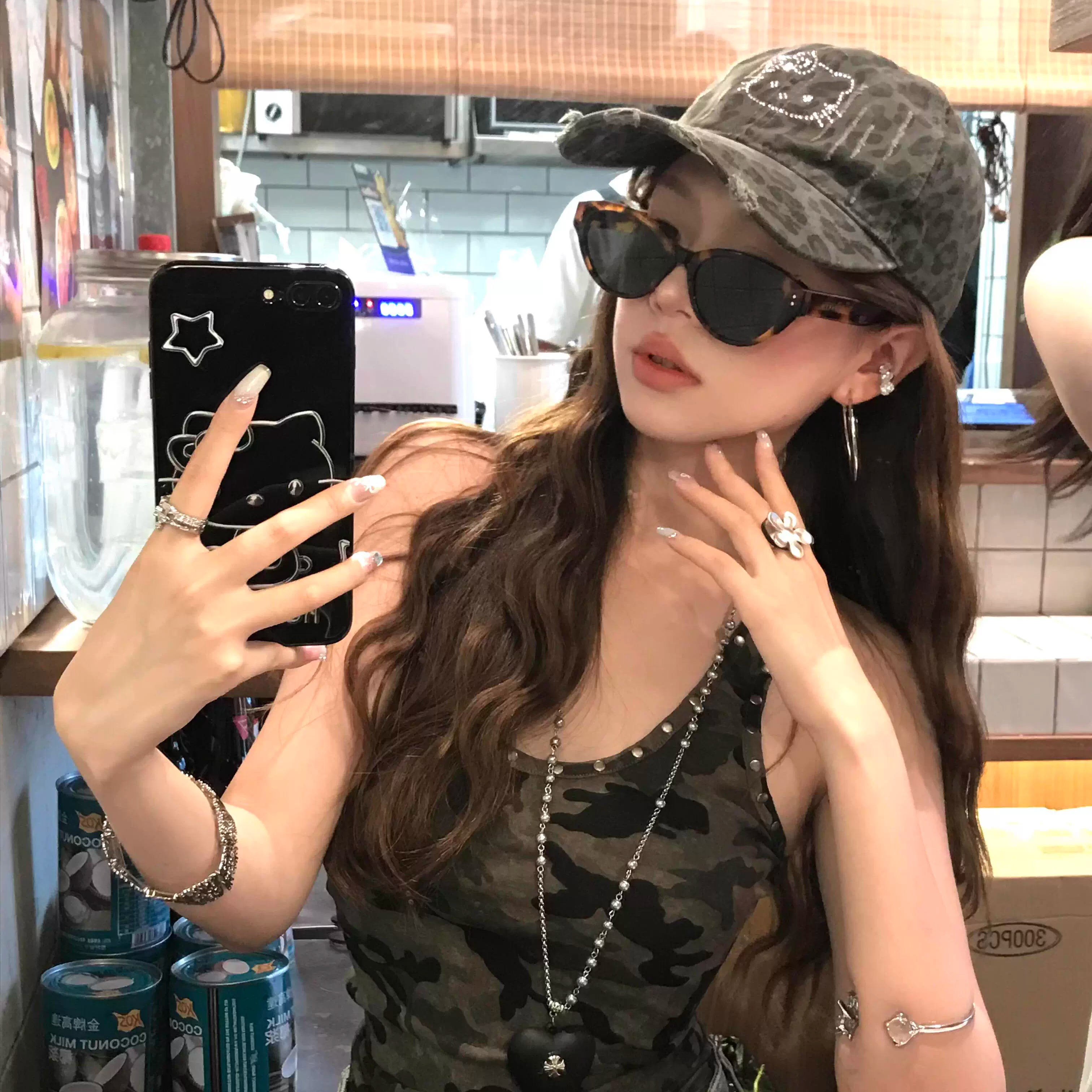 大头围复古y2k豹纹kitty棒球帽女