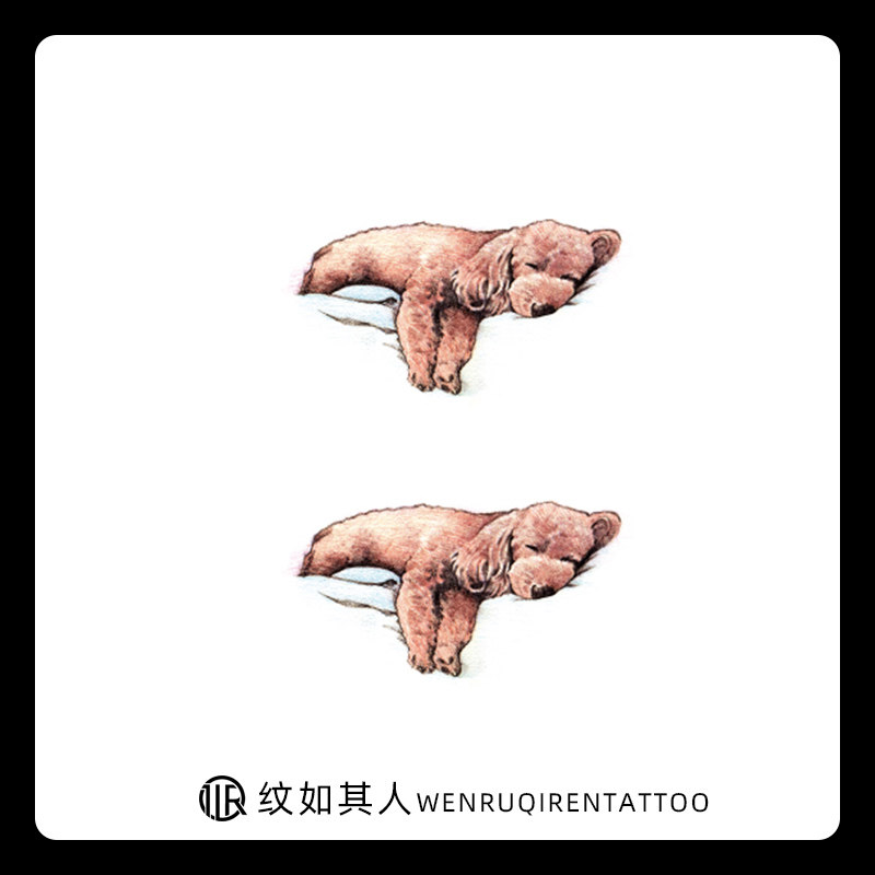 创意原宿泰迪狗纹身贴 防水逼真手绘可爱泰迪 简约清新小狗狗刺青