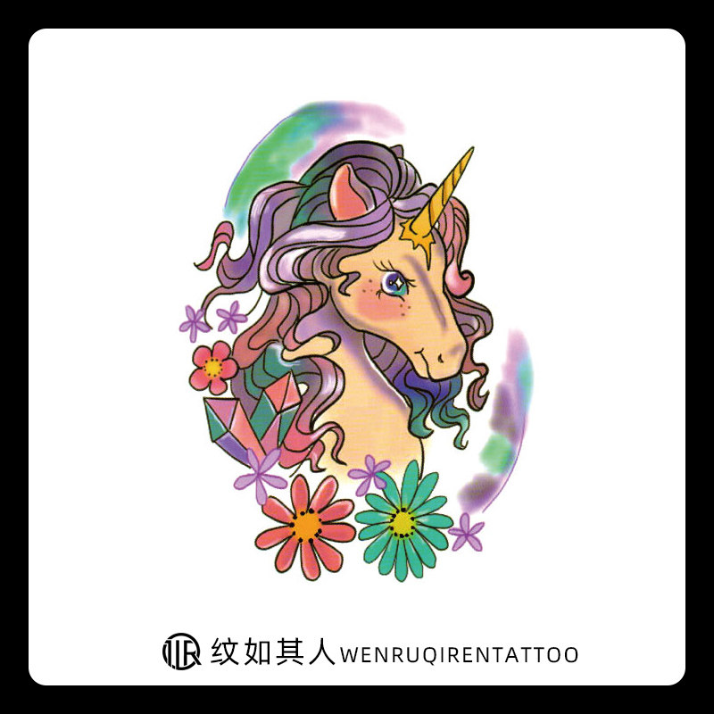 纹身贴大图案大腿 女款 女生性感独角兽彩虹马花臂纹身贴持久防水