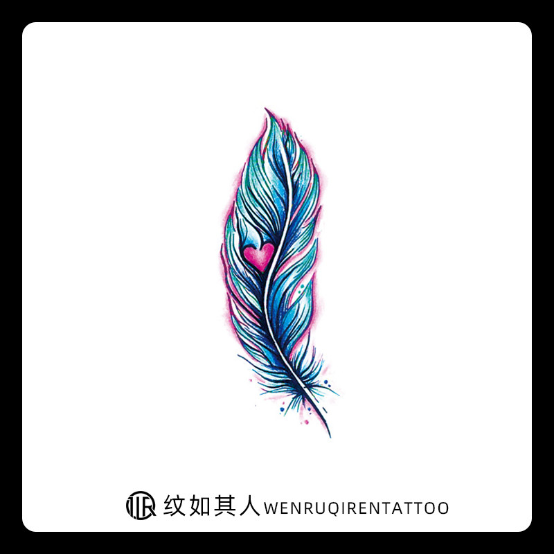 梦幻羽毛纹身贴防水女持久性感遮疤痕腹部刺青贴仿真创意纹身贴纸