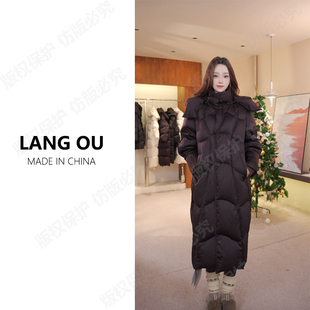 「朗鸥95白鹅绒」女中长款长袖宽松加厚休闲鹅绒服6680