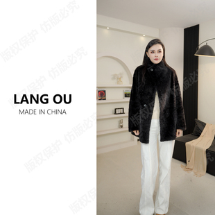 ’一眼万年高奢黑珍珠‘西班牙进口真皮毛一体拉贡两面穿外套9096