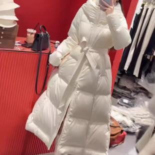 LANGOU 长款 顶奢·长鹅连帽 95白鹅绒时尚 系带缎面2520 新款