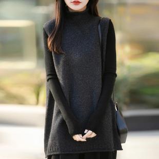 高领纯色长款针织马甲外套女2025新款洋气大码女装上衣秋冬毛衣