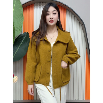 双面毛呢绒翻领短款呢子外套女加厚单排扣洋气减龄百搭娃娃领上衣