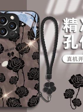 黑玫瑰适用OPPORe/pro手机保护壳findx7pro气质reno10/9/8/7/6pro真我gt5黑玫瑰k11x/a1/a2pro女a96/a58a93s