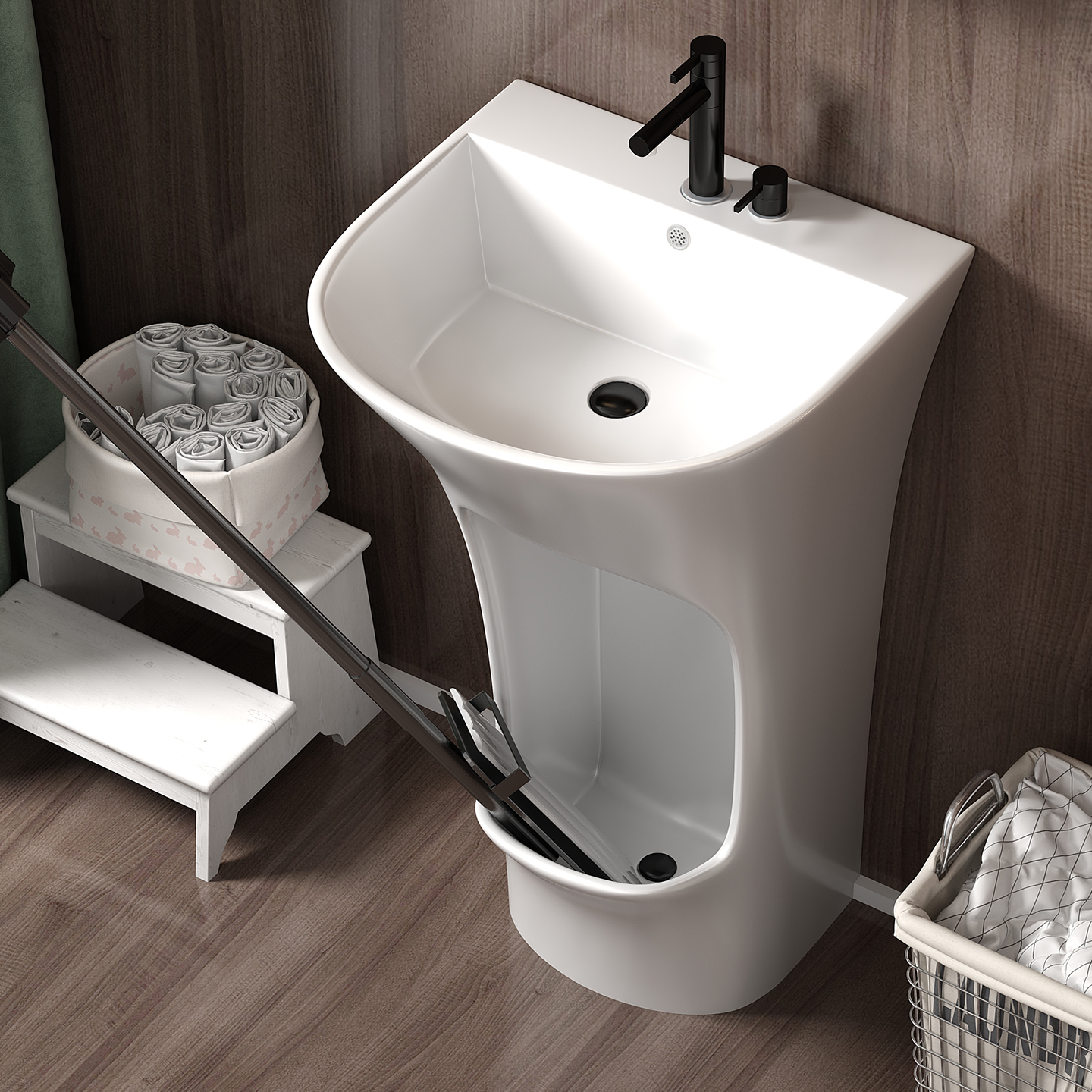 家用立柱式一体陶瓷洗脸盆