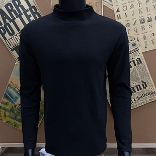 白色半高领德绒打底衫上衣男款秋冬加绒加厚保暖cleanfit长袖t恤