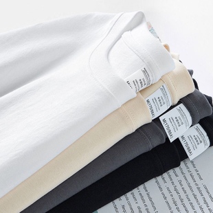 纯色半袖 打底衫 夏 t恤男纯棉圆领宽松白色男款 高克重260克重磅短袖