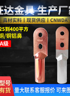 双孔铜铝鼻子DTLS 35到400平方国标铜铝过渡接头接线端子线耳铜鼻