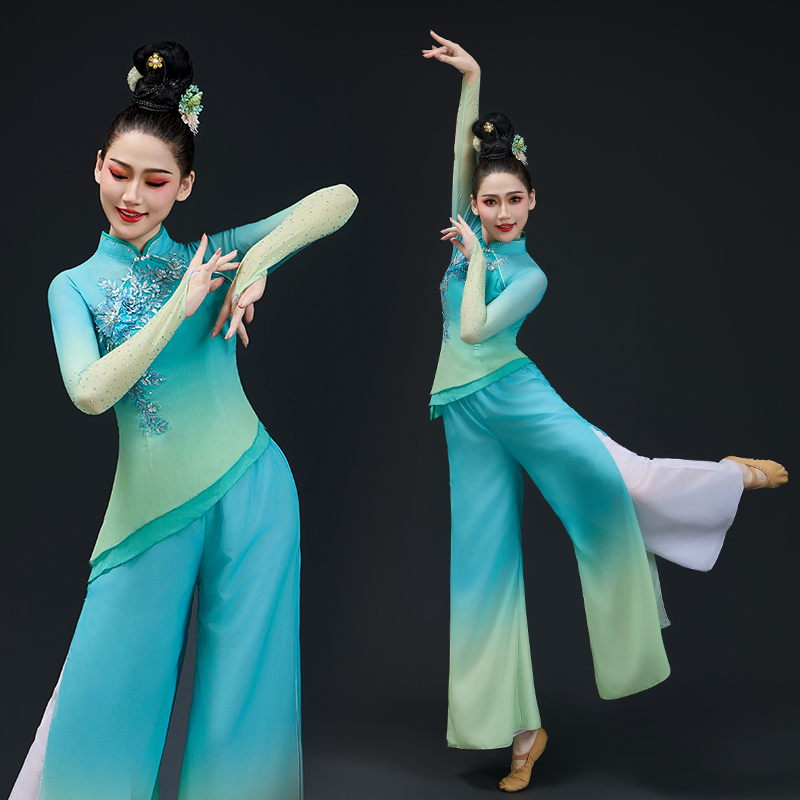 古典舞蹈服飘逸女套装胶州秧歌服装中国舞练功服全套剧目服仙气风