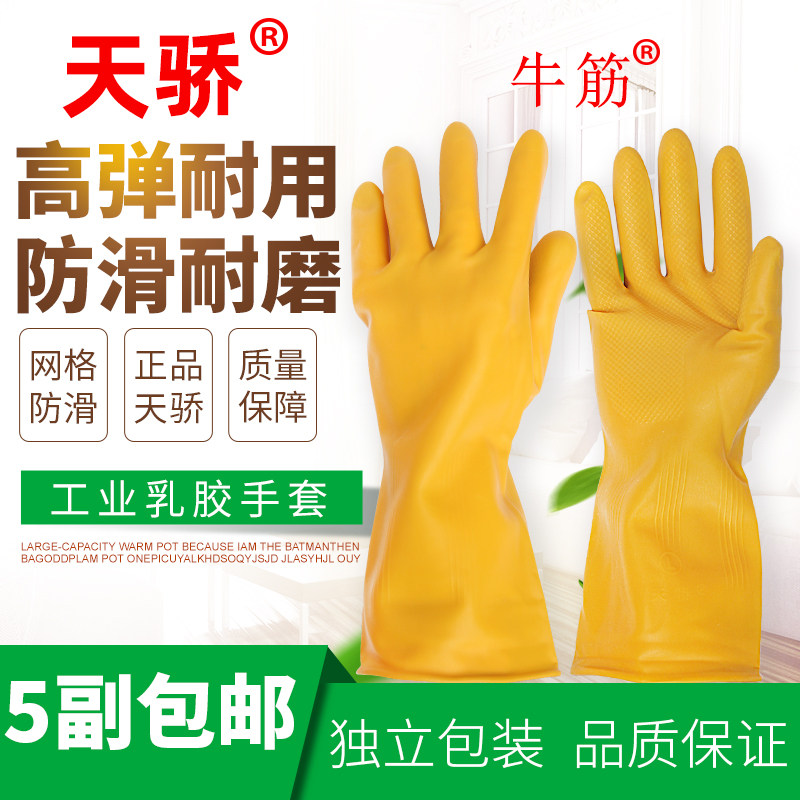 正品天骄手套家用保洁防水洗车加工水产清洁厨房耐油牛筋乳胶手套