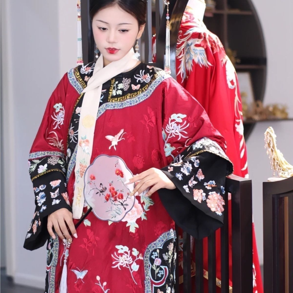 古装旗袍清代印花汉服清朝旗装红色格格服装中式宫廷风满族民族风,女装/女士精品,汉服套装,淘宝优惠券,粉丝福利购,淘宝优惠卷