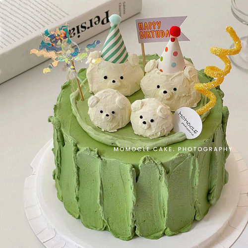 韩式ins风小白熊蛋糕装饰小旗子HBD小帽子雨丝甜品台烘焙插件摆件