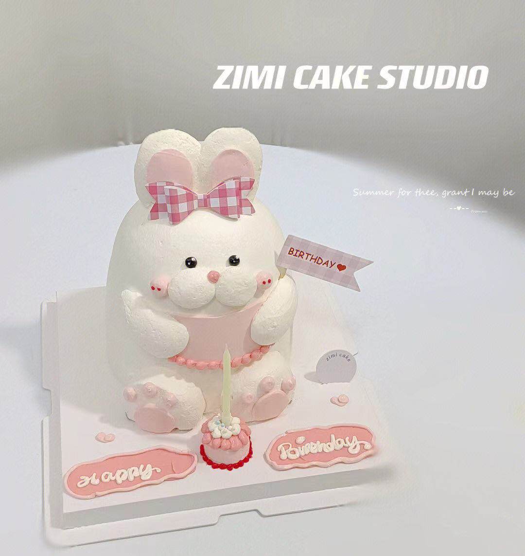 网红小兔子蛋糕装饰插件ins网格蝴蝶结小帽子可爱生日蛋糕装饰