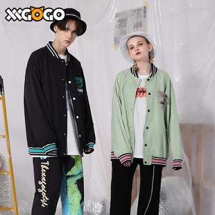 XXGOGO春秋季天使之翼字母印花罗纹长袖棒球服情侣外套男女同款