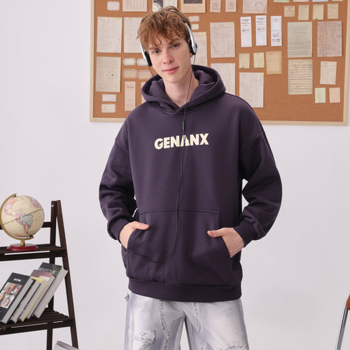 GENANX闪电潮牌秋冬新款加绒上衣保暖简约百搭宽松连帽卫衣男情侣