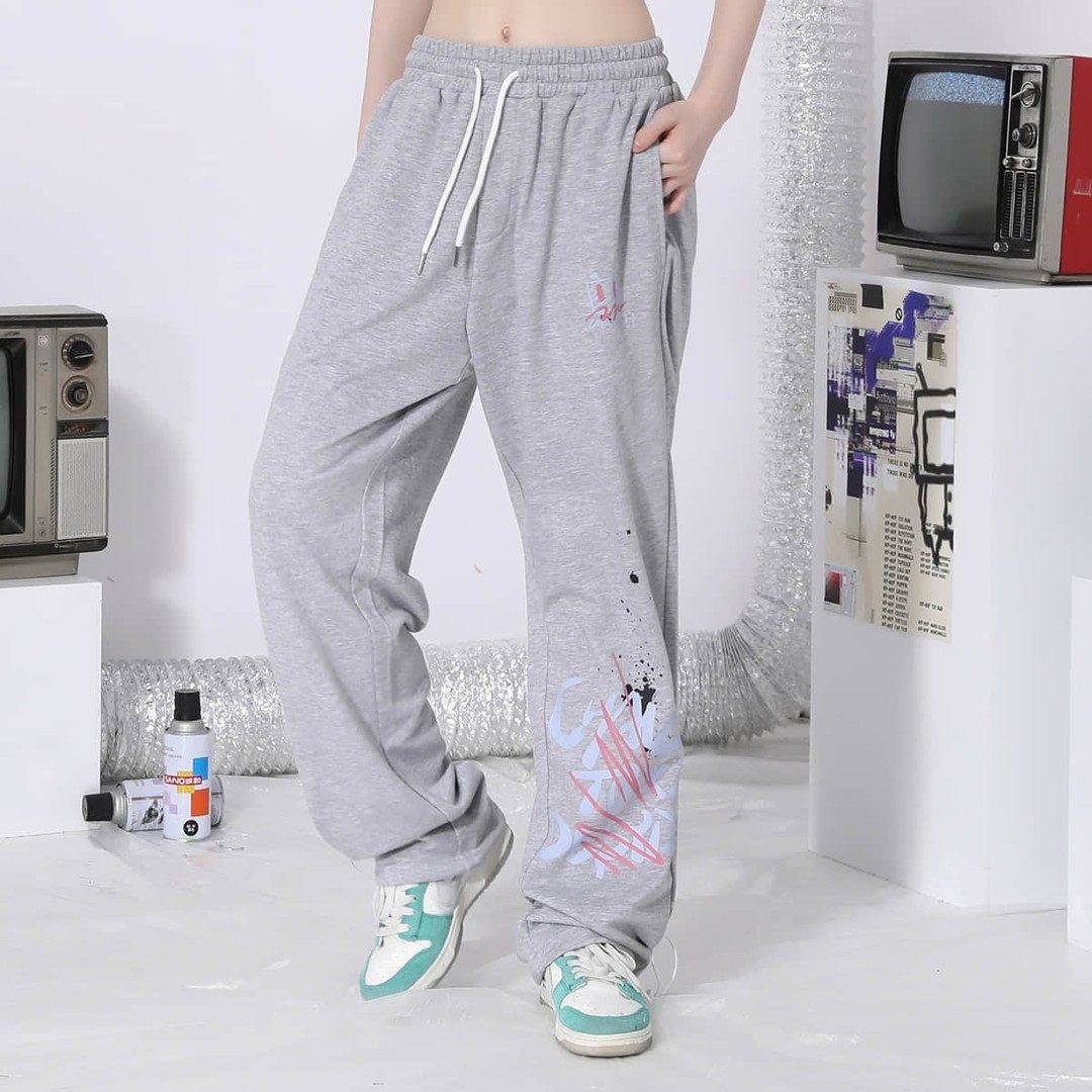 TVX春秋字母泼墨印花宽松直筒弹力绳束脚纯棉运动休闲裤男女同款,男装,卫裤,淘宝优惠券,粉丝福利购,淘宝优惠卷