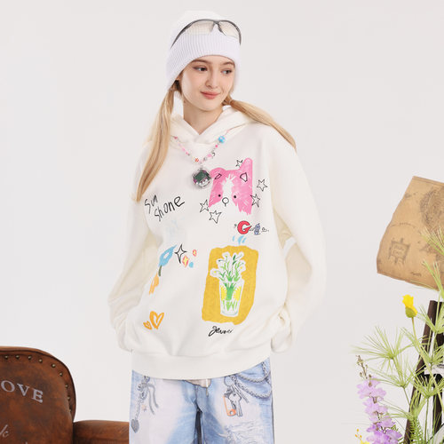 GENANX闪电潮牌秋冬新款加绒卫衣巨好看的可爱印花情侣装上衣男女